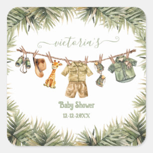 Safari Jungle Baby Dusche Wäscheleine Quadratischer Aufkleber