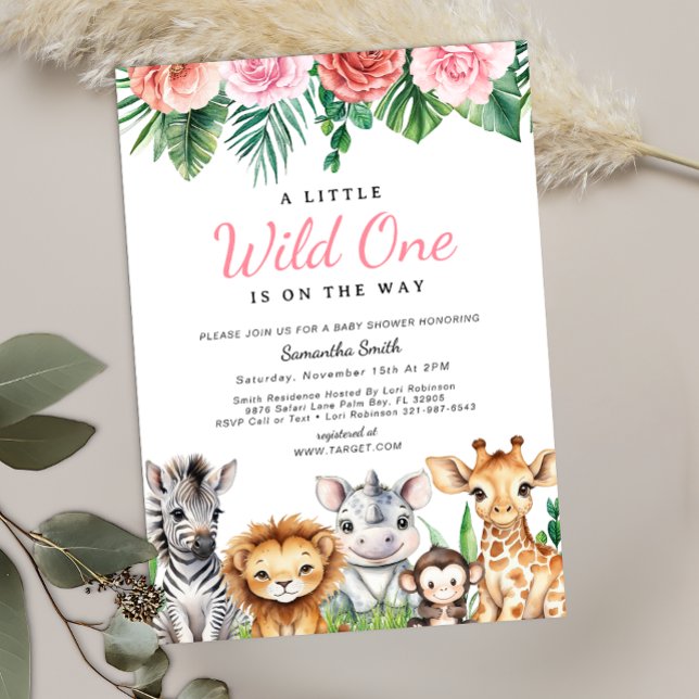 Safari Jungle Baby Girl Dusche Tropisch Einladung (Fun Safari Themed Baby Shower Invite)