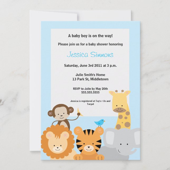 Safari Jungle Baby Shower - Junge Einladung (Vorderseite)