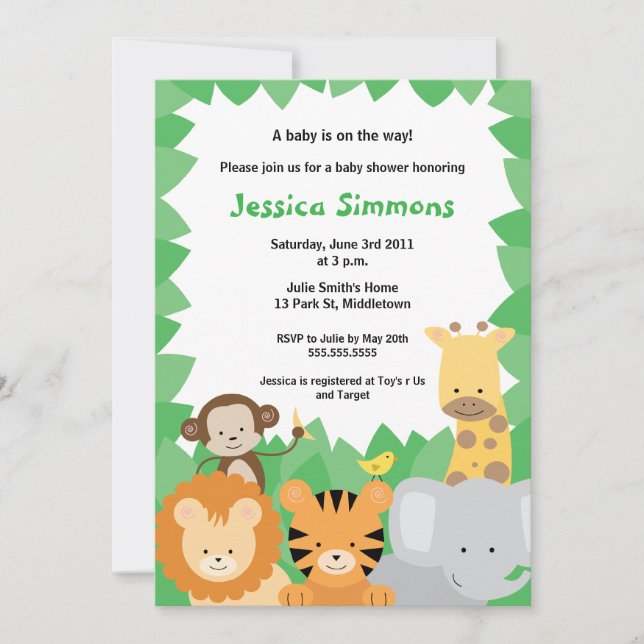 Safari Jungle Baby Shower - Junge/Mädchen Einladung (Vorderseite)