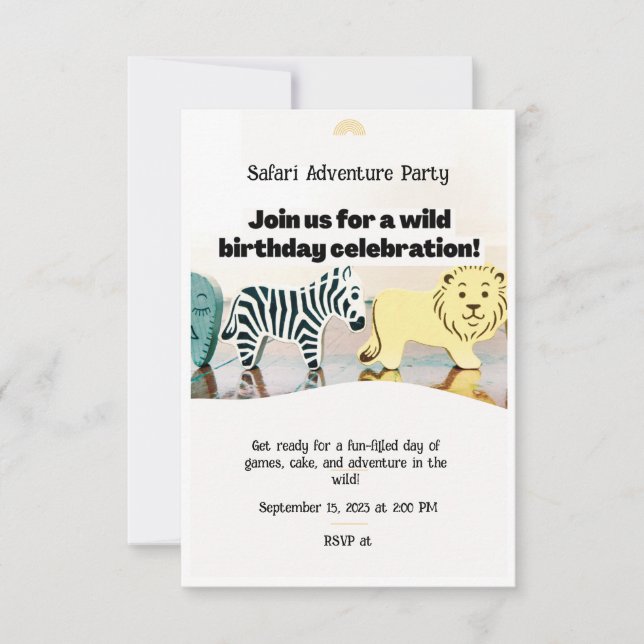 Safari Jungle Birthday Editable Watercolor Tier Einladung (Vorderseite)