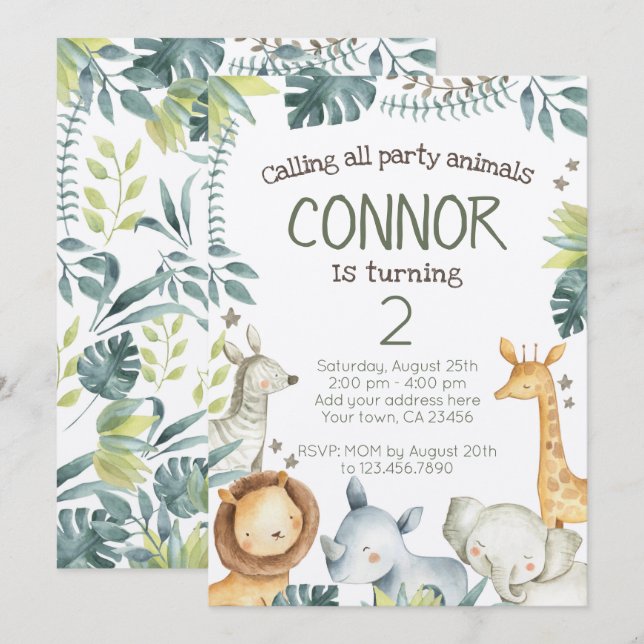 Safari Jungle Birthday Einladung - Kraft (Vorne/Hinten)