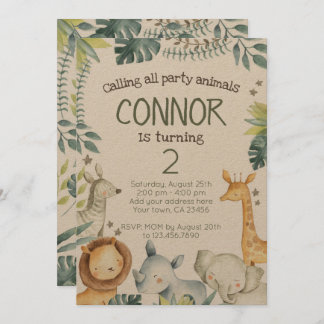 Safari Jungle Birthday Einladung - Kraft