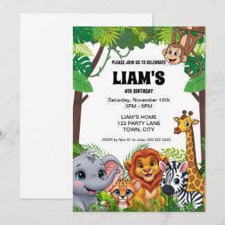 Safari Jungle Birthday Invitation 5x7 Einladung