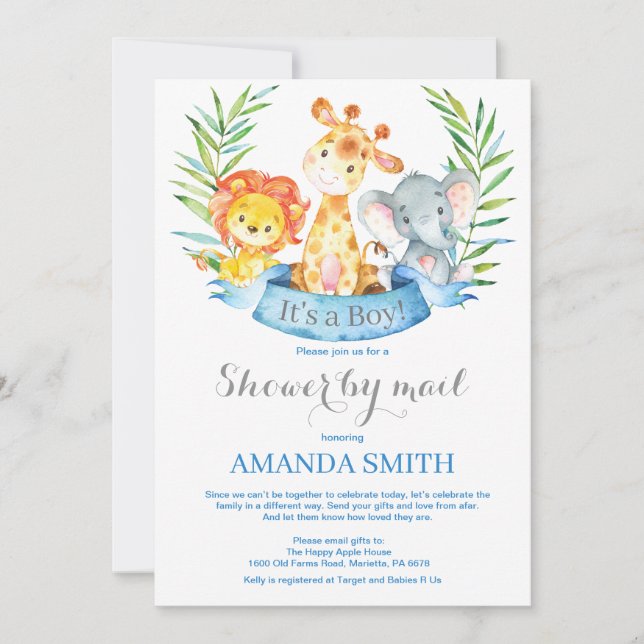 Safari Jungle Boy Baby Dusche by Mail Einladung (Vorderseite)