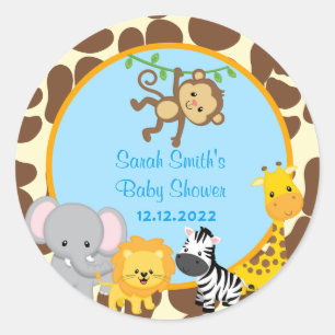 Safari Jungle Boy Baby Shower Gefälligkeit Tags St Runder Aufkleber