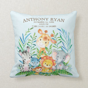 Safari Jungle Boys Birth Stats Pillow Kissen