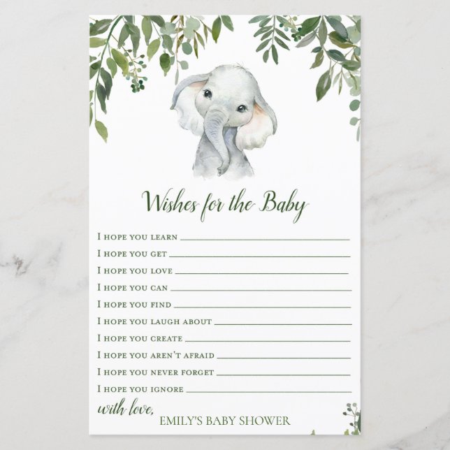 Safari Jungle Elephant Baby Shower Game PRINTED (Vorderseite)
