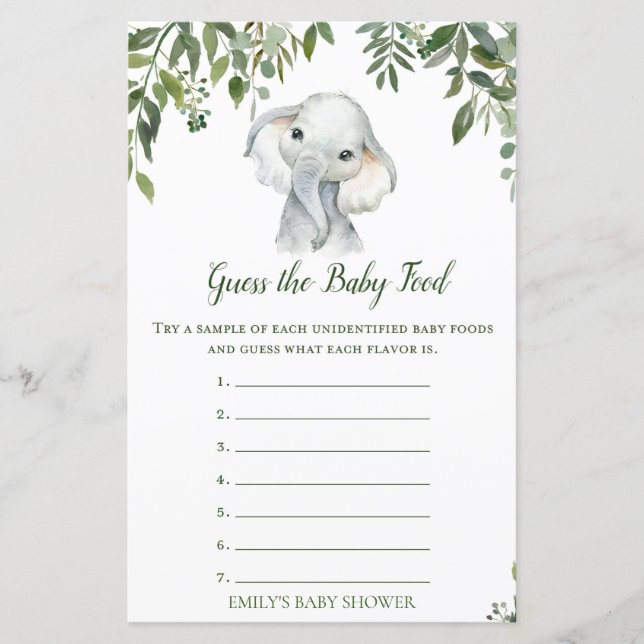 Safari Jungle Elephant Baby Shower Game PRINTED (Vorderseite)