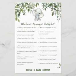 Safari Jungle Elephant Baby Shower Game PRINTED