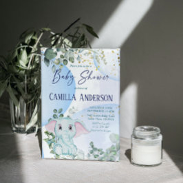 Safari Jungle Elephant Eucalyptus Blue Bubbles Einladung