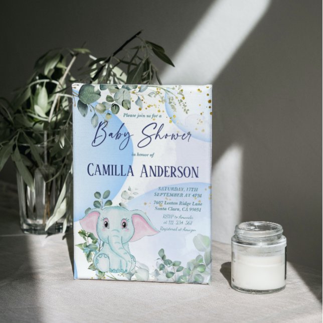 Safari Jungle Elephant Eucalyptus Blue Bubbles Einladung (Von Creator hochgeladen)