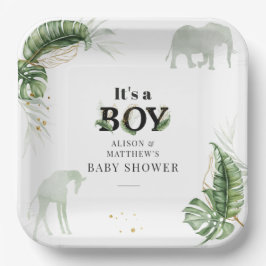 Safari Jungle Elephant Giraffe Boy Baby Dusche Pappteller