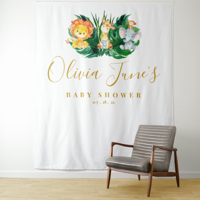 Safari Jungle Elephant Löwendusche Hintergrund Wandteppich (Beispiel)