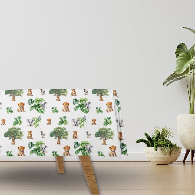 Safari Jungle Elephant Tiger Tropische Vegetation Tischdecke (Safari Jungle Pattern Tiger Lion Elephant Greenery Birthday Tablecloth)