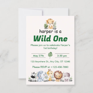 Safari Jungle First Birthday Einladung