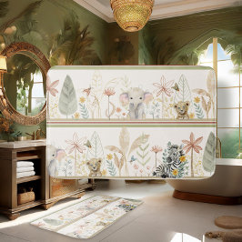 Safari Jungle Foliage Lion Zebra Elephant Baby Boy Badematte