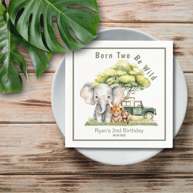Safari Jungle Geboren zwei Wildtiere zum Geburtsta Serviette (Safari Jungle Born Two Be Wild 2nd Birthday Napkin)