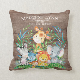 Safari Jungle Girl Boy Birth Stats Pillow Kissen