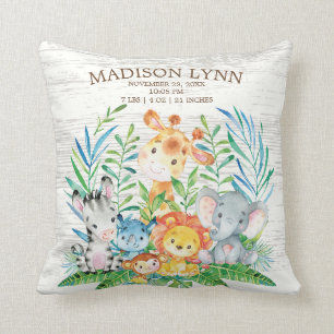 Safari Jungle Girl Boy Birth Stats Pillow Kissen