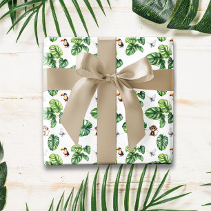 Safari Jungle Monkey Butterfly Toucan Greenery Geschenkpapier