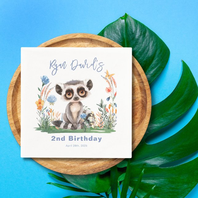 Safari Jungle Niedlich Watercolor Monkey zum Gebur Serviette (Safari Jungle Tropical Greenery Flowers Colorful Monkey 2nd Birthday Napkin)