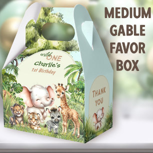 Safari Jungle Niedlich Wild 1 1. Geburtstag Medium Geschenkschachtel