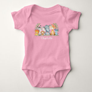 Safari-Jungle Niedliche Kleintiere Rosa Baby Strampler
