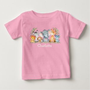 Safari-Jungle Niedliche Kleintiere Rosa Baby T-shirt