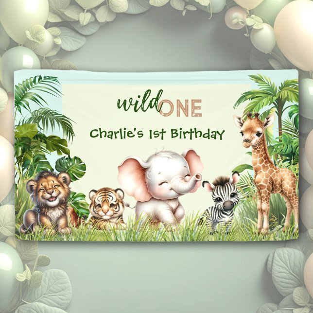 Safari Jungle Niedlicher Tiere Wild 1. Geburtstag Banner (Safari Jungle Cute Animals Wild One 1st Birthday Banner)