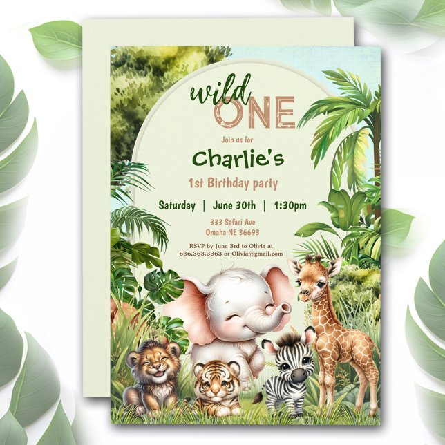 Safari Jungle Niedlicher Tiere Wild 1. Geburtstag Einladung (Safari Jungle Cute Animals Wild One 1st Birthday Invitation)