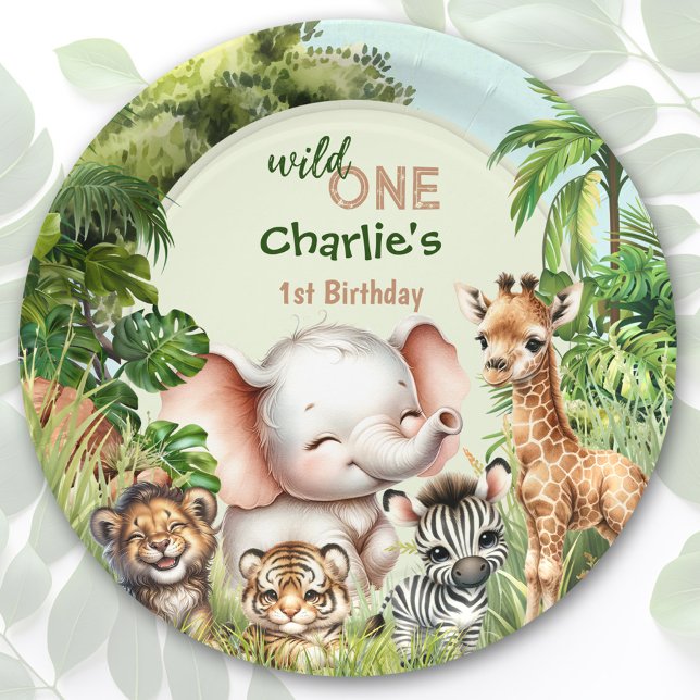 Safari Jungle Niedlicher Tiere Wild 1. Geburtstag Pappteller (Safari Jungle Cute Animals Wild One 1st Birthday Paper Plates)