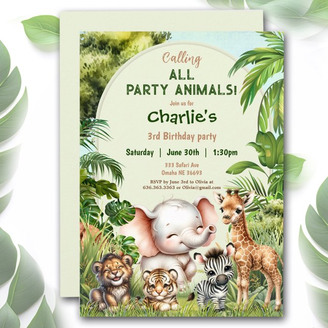 Safari Jungle Niedlicher Tiere Wilder Junge Geburt Einladung (Safari Jungle Cute Animals Wild Boy Birthday Invitation)