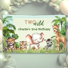 Safari Jungle Niedlicher Tiere Zwei Wilde 2. Gebur Banner