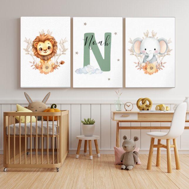 Safari Jungle Nursery Set with Name Initial Green (Von Creator hochgeladen)