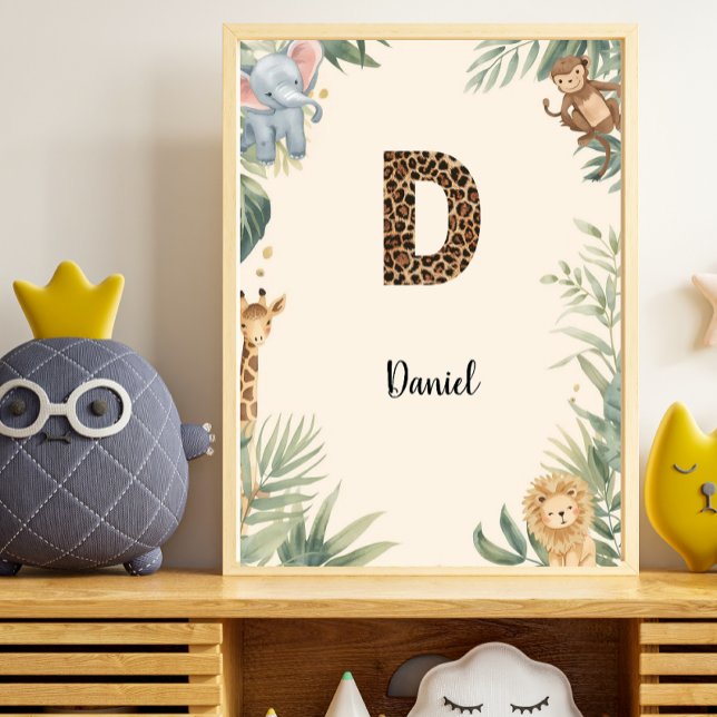 Safari Jungle Personalized Name Monogram D Nursery Poster (Von Creator hochgeladen)