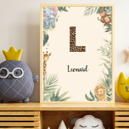 Safari Jungle Personalized Name Monogram L Nursery Poster