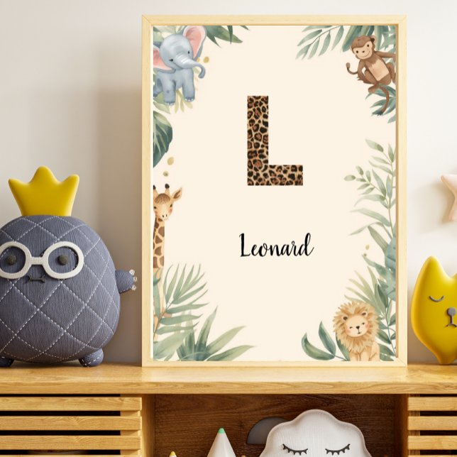 Safari Jungle Personalized Name Monogram L Nursery Poster (Von Creator hochgeladen)