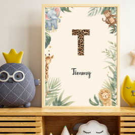 Safari Jungle Personalized Name Monogram T Nursery Poster