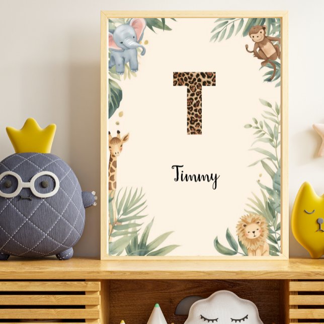 Safari Jungle Personalized Name Monogram T Nursery Poster (Von Creator hochgeladen)