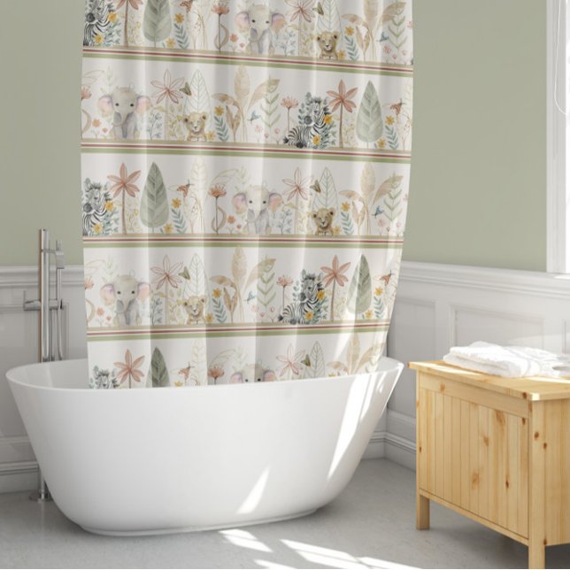 Safari Jungle Safari Lion Zebra Elephant Baby Boy Duschvorhang (Von Creator hochgeladen)