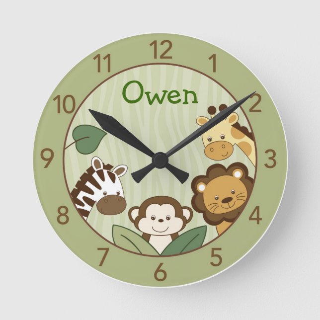 Safari Jungle Tier Personalisiert Wall Clock Runde Wanduhr (Vorderseite)