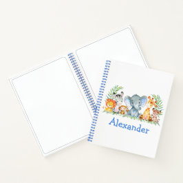 Safari-Jungle-Tiere mit blauem Zeichn Notizbuch