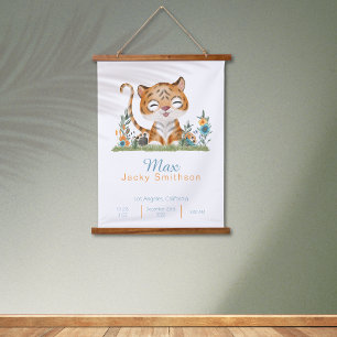 Safari Jungle Watercolor Party Animal Tiger Cub Wandteppich Mit Holzrahmen