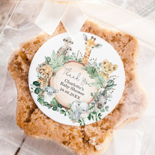 Safari Jungle Wild Animals Greenery Baby Shower Runder Aufkleber