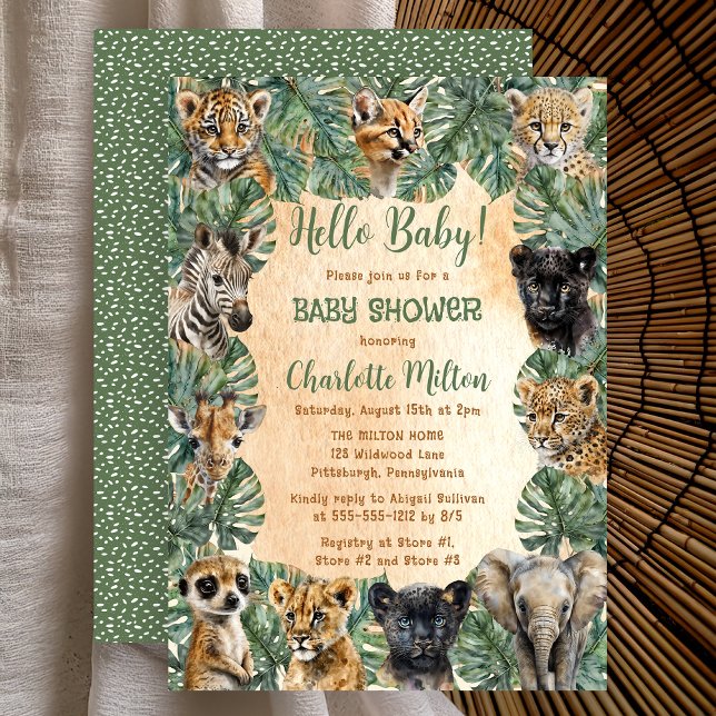 Safari Jungle Wild Animals Hallo Baby Dusche Einladung (Safari Jungle Wild Animals Hello Baby Shower Invitation -- Print | Digital Download)