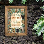 Safari Jungle Wild Animals Hallo Baby Dusche Poster<br><div class="desc">Gender neutral "Hello Baby!" Safari Dschungel wilde Tiere Babys Baby Dusche Design mit tropischem Grün. Composite Design von Holiday Hearts Designs.</div>
