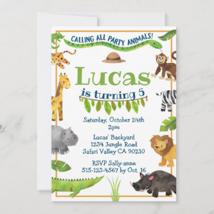 Safari Jungle Wild One Animal Birthday Party Einladung
