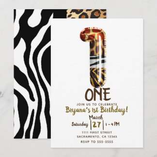 Safari Jungle Zebra Leopard ONE 1. Geburtstag Part Einladung