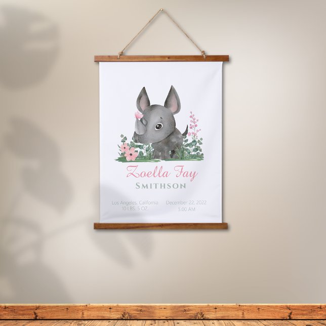 Safari Jungle Zoo Tier Rhino Dekoration Wandteppich Mit Holzrahmen (Safari Jungle Rhino Pink Butterfly Flowers Birthday Poster)